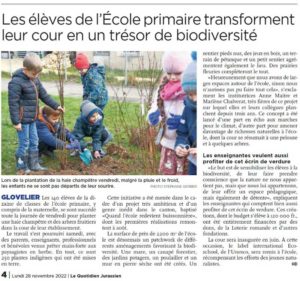 The Eco-Schools programme mentioned on RFJ radio and in the Quotidien Jurassien!